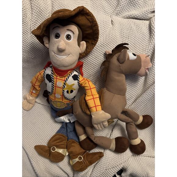 Disney Other - Disney Pixar Toy Story 4 Sheriff Woody Large 24" & Bullseye Horse Plush Lot